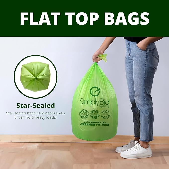 10-13 Gallon Compostable Trash Bags with Flat-Top 50 Bags Thick 0.87 Mil, 49.21 Liter, Tall Kitchen Food Scrap Waste Compost Bag, ASTM D6400, US BPI and OK Compost Home Certified