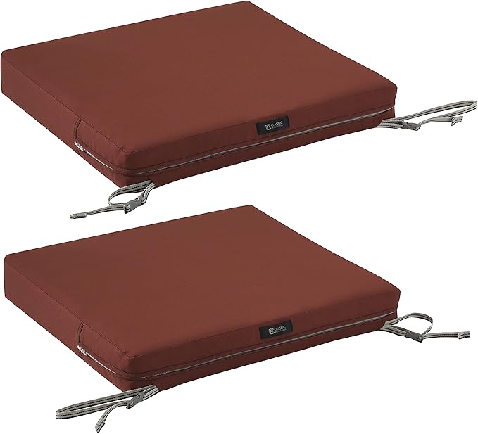Classic Accessories Ravenna Water-Resistant 22 x 21 x 3 Inch Patio Seat Cushion, Spice, Chair Seat Cushion