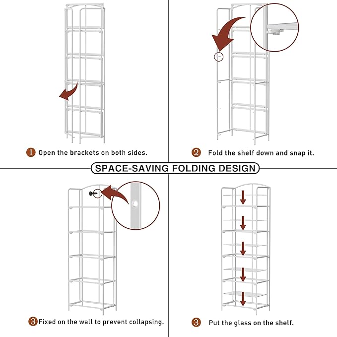 Crofy No Assembly Folding Bookshelf for Living Room, 5 Tier White Collapsible Book Shelf for Home Office, Portable Bookcase Storage Organizer