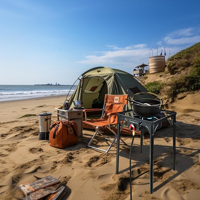 Vivicreate 30000 BTU Propane Gas Stove Outdoor Single Burner Adjustable Height with 20PSI Regulator Heavy Duty Cooker for Patio Camping Garden BBQ Fogon de Gas Estufa de Gas Portatil Parrillas de Gas