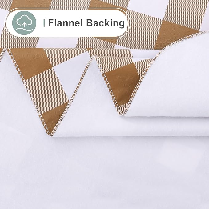 misaya Rectangle Waterproof Vinyl Table Cloth, Buffalo Flannel Backed Tablecloth, Wipeable Plastic Table Cover for Dinner, Kitchen, Outdoor (60" x 84", Brown and White)