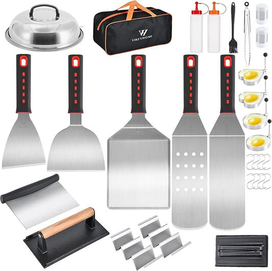 Griddle Accessories Kits, 30 Pcs Griddle Grill Tools Set, Professional Grill BBQ Spatula Set with Basting Cover, Spatula, Scraper, Bottle, Tongs, Egg Ring