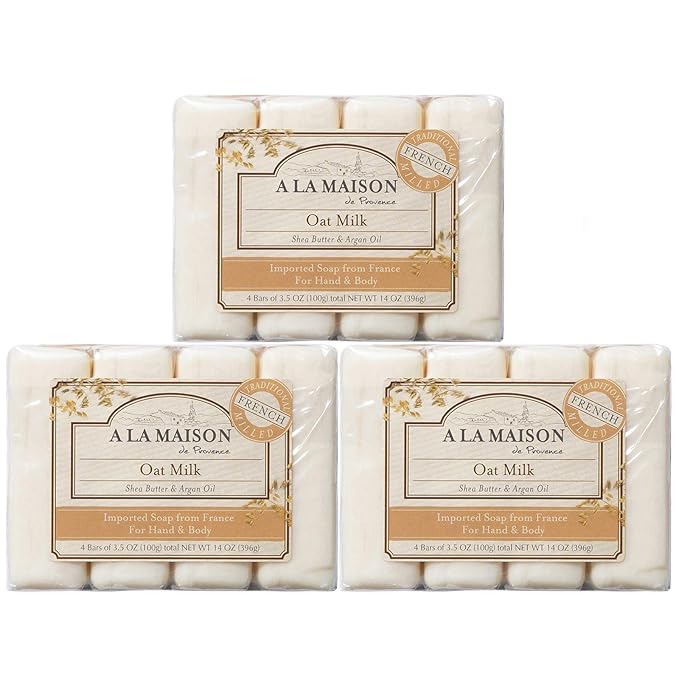 A LA MAISON Oat Milk Bar Soap - Triple French Milled Natural Moisturizing Hand Soap Bar (12 Bars of Soap, 3.5 oz)