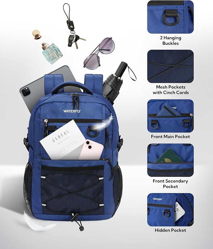 WATERFLY Travel Hiking Casual Backpack: 22L Lightweight Everyday Outdoor City Daypack College Bookbag for Woman Man