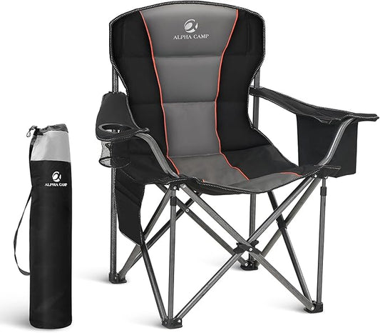 LET'S CAMP Folding Camping Chair Oversized Heavy Duty Padded Outdoor Chair with Cup Holder Storage and Cooler Bag, 450 LBS Weight Capacity, Thicken 600D Oxford