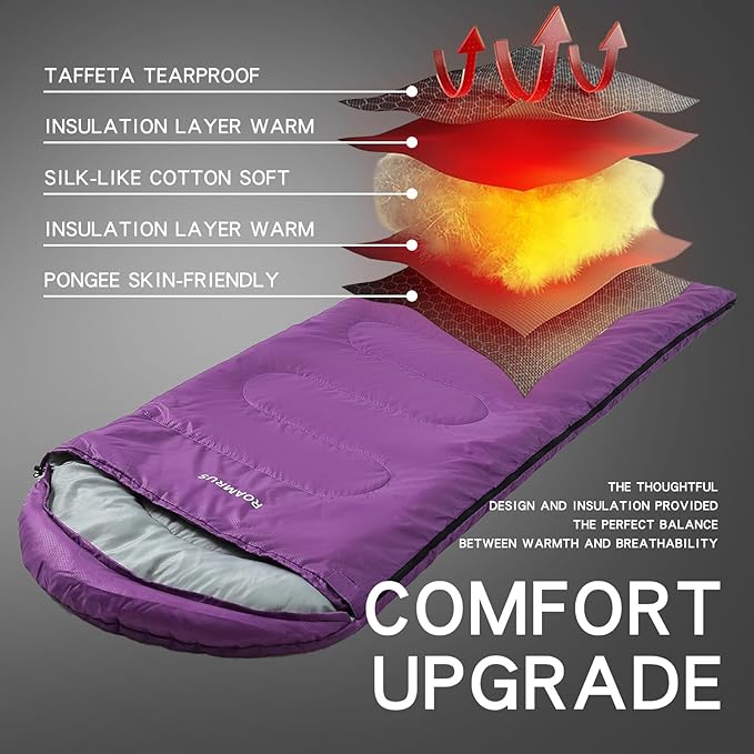 3 Seasons Sleeping Bags for Adults, Portable, Waterproof, Lightweight,with Storage Sack for Outdoor & Indoor, Hiking, Camping, Warm & Cold Weather Sleeping Bag for kids 10-12, Girls, Boys Mens