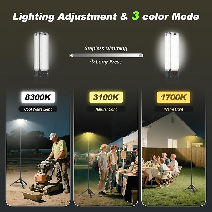 Camping Lights with Remote & Stand 6 Ft,14000 mAh Rechargeable Camping Lantern Tent Light, 6000 Lumen Magnetic Work Light,Portable Outdoor Light for Hiking,Camping,Emergency,Power Outages