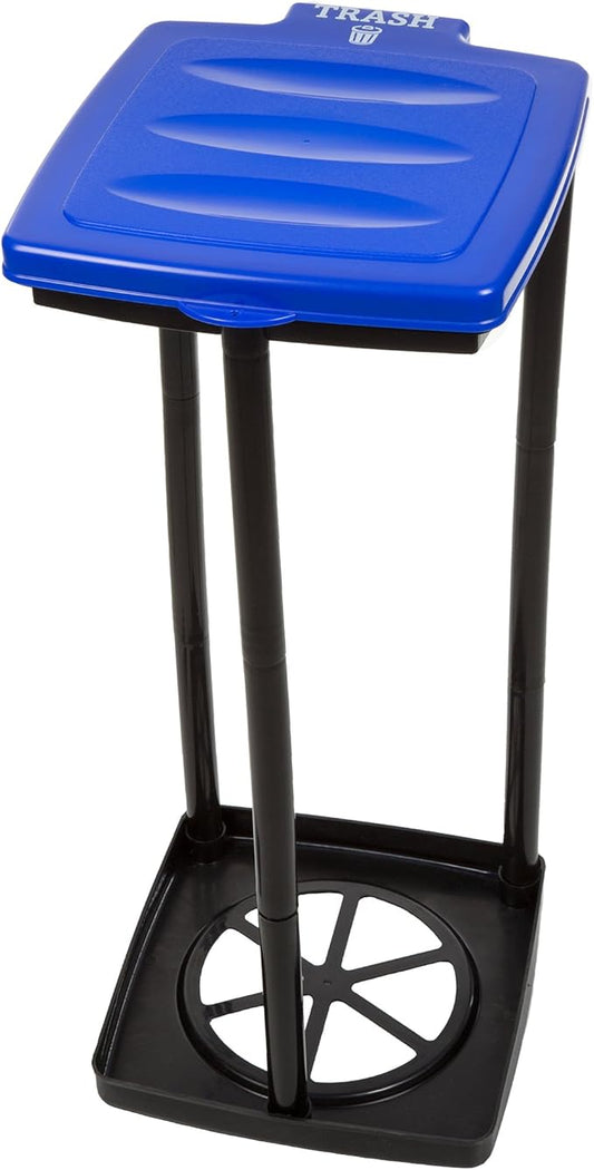Wakeman Portable Trash Bag Holder - Collapsible Garbage Bin for Parties and Camping - 13-Gallon Plastic Can for Indoor and Outdoor Use (Blue/Black)
