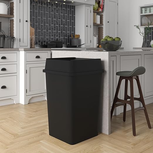 35 Gallon Black Square Commercial Trash Garbage Can with Lid | Outdoor Office Restaurant School Kitchen