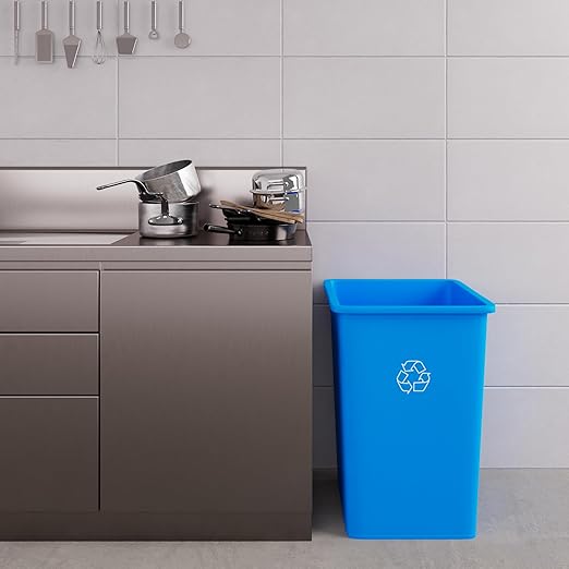 35 Gallon Blue Square Commercial Trash Garbage Can | Outdoor Office Restaurant School Kitchen