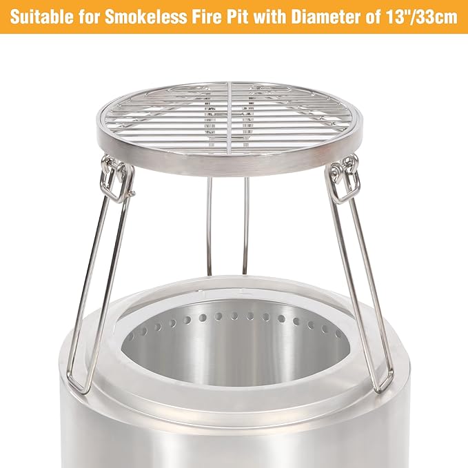 Lineslife Folding Campfire Tripod for Cooking, Portable Camping Tripod Stand with Grill Grate for Solo Stove Bonfire Fire Pit, Dutch Oven, Open Fire, Stainless Steel