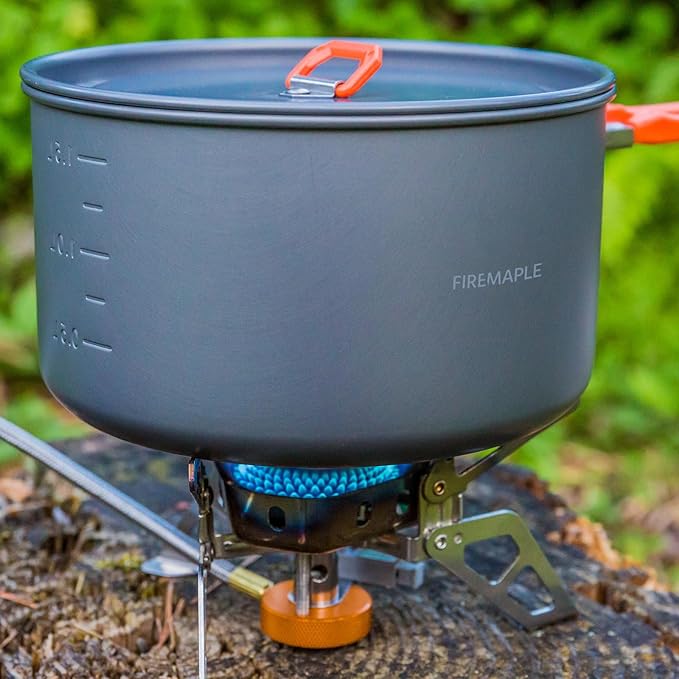 Firemaple Lightweight Outdoor Camping Cookware Set - Hard Anodized Aluminum, Stainless Steel, Foldable Handles, Ideal for Hiking & Camping