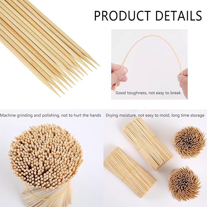Acrux7 500 PCS 16 Inch Natural Bamboo Skewers, 1/6 Inch (4mm) Thick Smores Sticks Marshmallow Roasting Sticks, Long Bamboo Skewers for Kabobs, Appetizers, Fruit, Grilling, Barbecue, Crafts