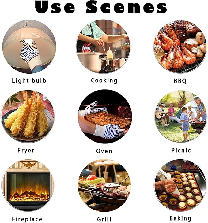 Oven Gloves, Heat Resistant 540 Degrees Grilling Gloves, Hot Surface Handler Non-Slip Silicone Oven Mitts with Fingers, BBQ Gloves for Cooking/Kitchen/Baking, Pack of 2