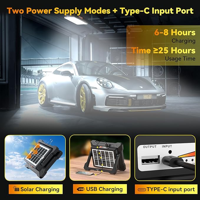 200W Led Work Light Rechargeable,20000MAh Solar Portable Light, 20000LM Magnetic Work Lights, 326 Led Battery Work Lights with Stand 5 Lights Modes IP66 Waterproof for Outdoor Camping Car Repairing