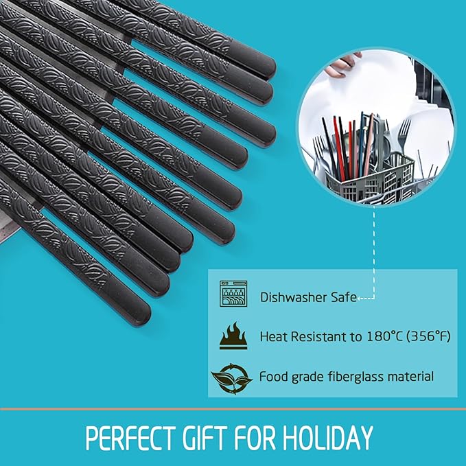 200 Pairs Reusable Fiberglass Chopsticks Dishwasher Safe 9.4 Inches/24cm Non-Slip Japanese Style Sushi Chop Sticks for Restaurant&party, Black