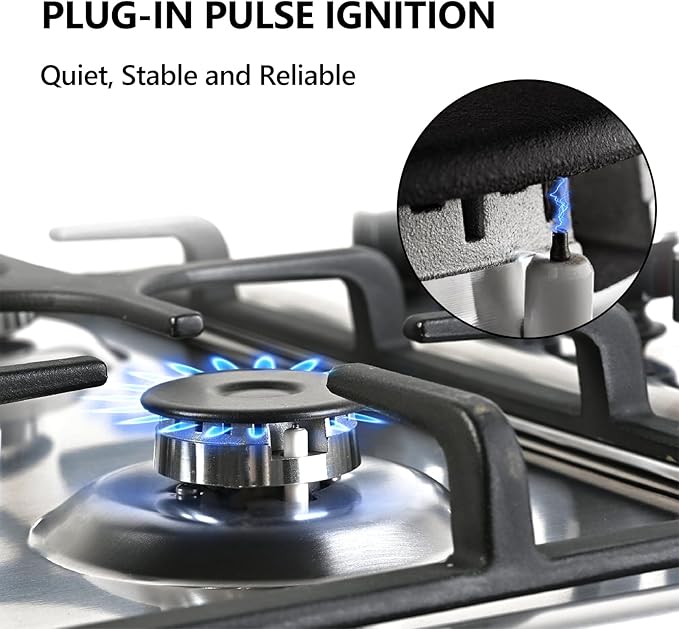 4 Burner 27400BTU 24 Inch NG/LPG Convertible Natural Gas Propane Cooktop, Stainless Steel Gas Stovetop with Thermocouple Protection for Kitchen, RV