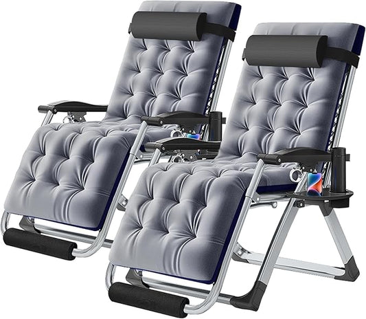 NAIZEA Widened Zero Gravity Chair 29" XL,Oversized Outdoor Lounge Chairs, Folding Reclining Camping Chairs with Cup Holder, Ergonomic Patio Lawn Chair for Balcony Beach Deck Yard