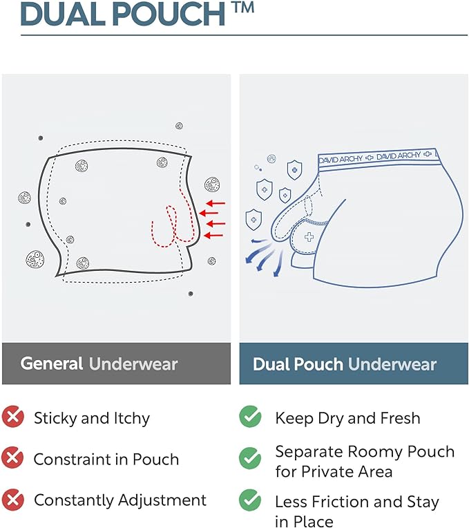 DAVID ARCHY Men's Underwear Ultra Soft Modal Dual Pouch Trunks Ball Pouch Bulge Enhancing Boxer Briefs for Men 3 or 4 Pack