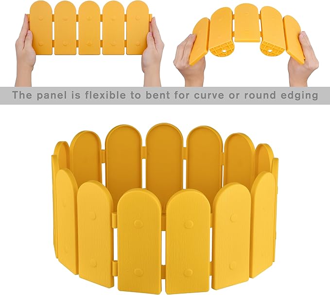 Evelyne Garden Border Edging: Wooden Fence Design - 8pcs Timber Yard Landscaping Fence Liner Lawn Edge Barrier - 10ft Kit of Decorative Lawn Landscape Panels Elements -Landscaping Edging-GMT-10374-C08