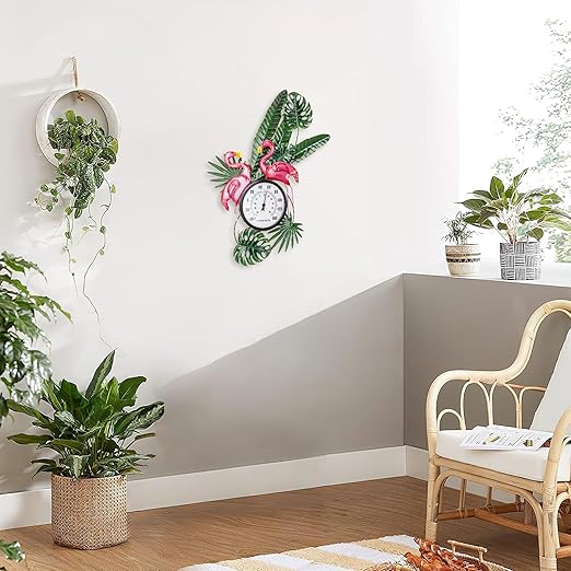 25" Outdoor Thermometer, Large Thermometer Outdoor Waterproof, Flamingo Decorative Outdoor Thermometers for Patio, Yard, Garden, Living Room