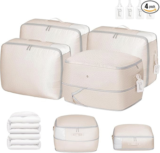 DIMJ Comforter Storage Bag 4 Pack - Blanket Storage Organizer Compression Bags, Large Capacity Ultra Space Saving Self Compression Organize for Bedding, Pillow, Duvet, Sheet Storage with Zipper Window