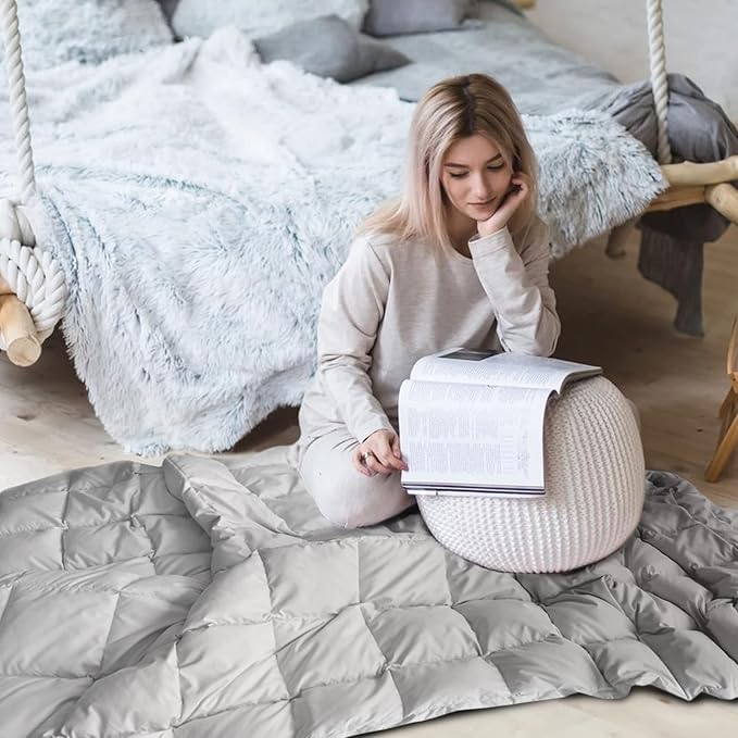 zzlamb Puffy Down Camping Blanket Water-Repellent, Down Throw Travel Blanket Portable for Outdoor, Light Warm Quilt for Couch Plane Car Theater Stadium Picnic RV Backpacking Hammock