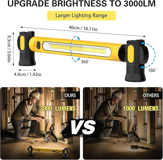 ERAY Cordless Underhood Work Light, 6000mAh/3000LM Rechargeable Worklight with Hook, 3 Modes, 180° Rotatable, Mechanic LED Work Lights for Car Repairing Outdoor Emergency Inspection