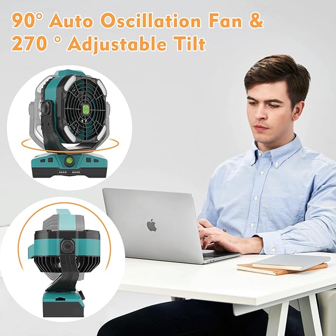 RUNTOP 20000mAh Camping Fan, Remote Control Oscillation Rechargeable Battery Operated Outdoor Tent Fan w/Hanging Hook, Stepless Speed Portable Fans Personal USB Desk Fan for Travel Beach Bedroom