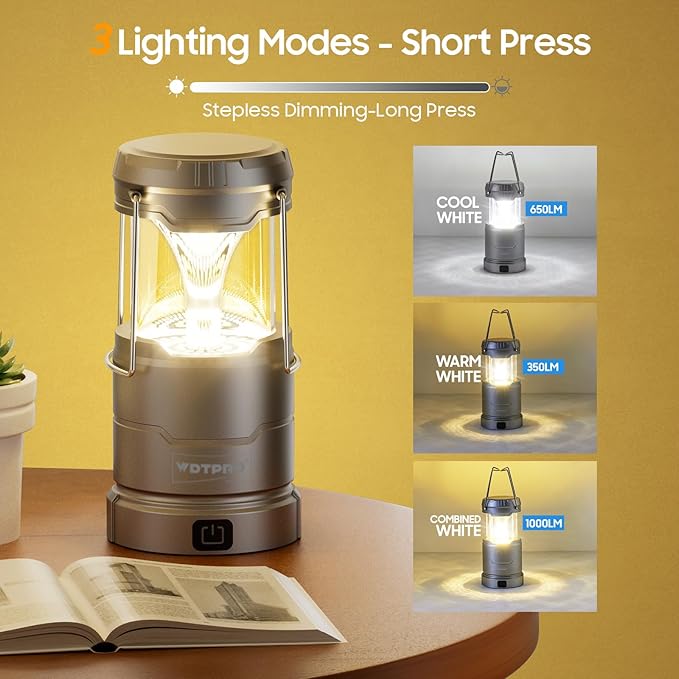 4 Pack Camping Lanterns Rechargeable Collapsible, 65 LED 3 Lighting Modes, 1000LM Camping Lights Waterproof, Portable Lantern for Camping Essentials Power Outages Tent Emegency Home Hiking