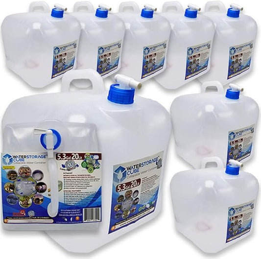 WaterStorageCube BPA Free Collapsible Water Container with Spigot, Camping Water Storage Carrier Jug for Outdoors Hiking Backpack & Survival Kit, Foldable Portable Water Canteen 1.3/2.6/5.3 Gallon