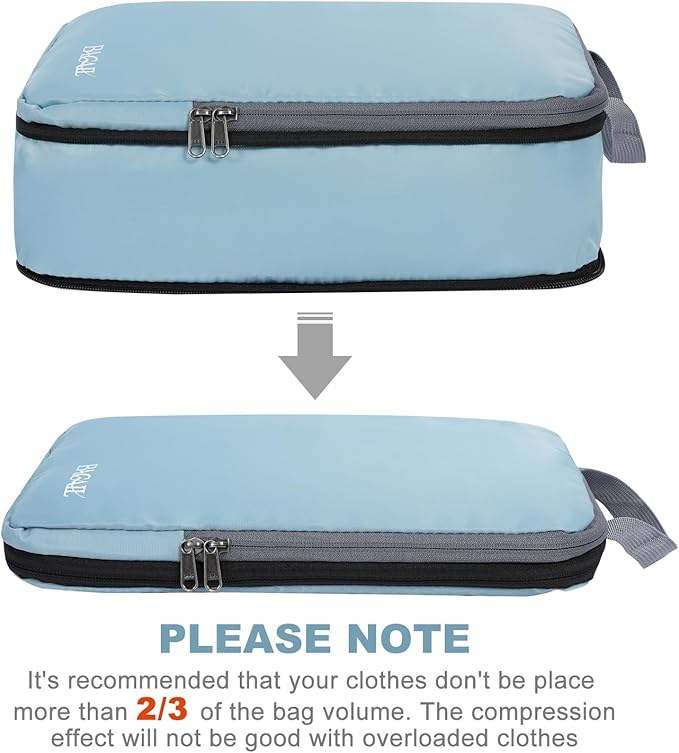 BAGAIL 4 Set/6 Set/8 Set Compression Packing Cubes Travel Accessories Expandable Packing Organizers (Cloth Pattern, 4-Dusty Blue)