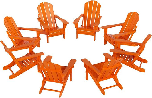 WestinTrends Malibu Malibu Outdoor Folding Poly Adirondack Chair (Set of 8), Orange