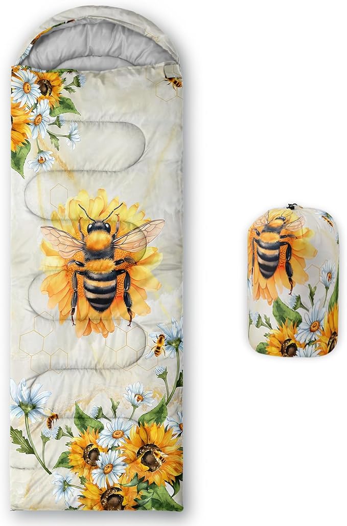 AILONEN Pink Lovely Rabbit Sleeping Bag for Girls Kids Adults,Warm and Cool Weather,Lightweight,Waterproof Backpacking,Cartoon Flowers Printed Bunny Sleeping Bag for Camping