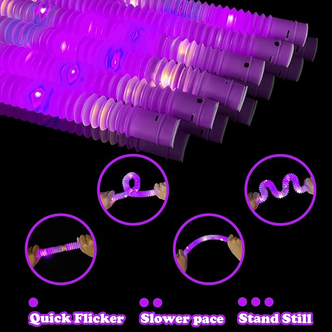Purple Glow Sticks Party Favors for Kids 24 PCS,LED Light up Pop Tubes for Toddlers, Neon Necklaces Bracelets Accessories, Glow Birthday Wedding Dance Party Supplies Camping Toys Decorations