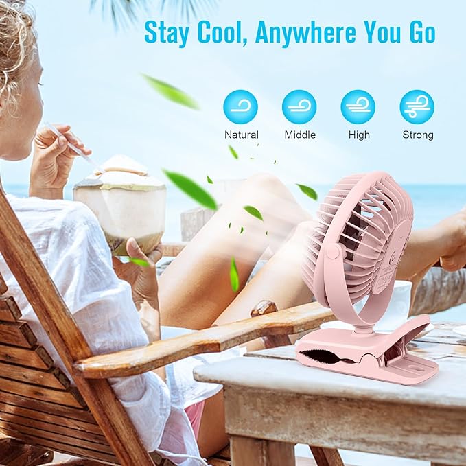 BESKAR Portable Clip on Fan Rechargeable, 4 Speeds Small Battery Operated Fans, USB Desk Fan with Strong Airflow, Sturdy Clamp Fans for Golf Cart Office Outdoor Travel Camping