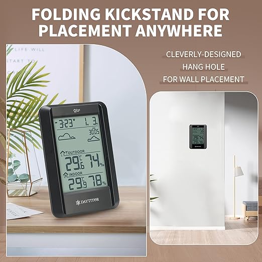 Outdoor Thermometer Wireless Weather Station Temperature and Humidity Monitor, Thermometers with 330ft Range Remote Sensor and Backlight Display Outdoor Thermometer Waterproof,Black