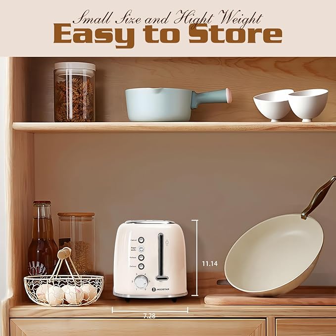 Aigostar Toaster 2 Slice, Retro Extra-Wide Slot Toasters Best Rated Prime for Toasting Bagels, Breads, Waffles & More, Cancel, Defrost & 6 Browning, Removable Crumb Tray, Stainless Steel, Cream White