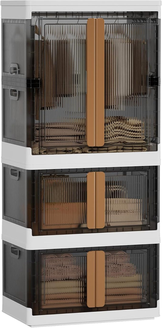 HAIXIN Closet Organizers and Storage, 77.6 Gal Stackable Bins, Wardrobe Organizer, Collapsible Clothing Storage with Closet Rod and Clothes Hangers (1 Pack 39.6 Gal and 2 Pack 19 Gal)