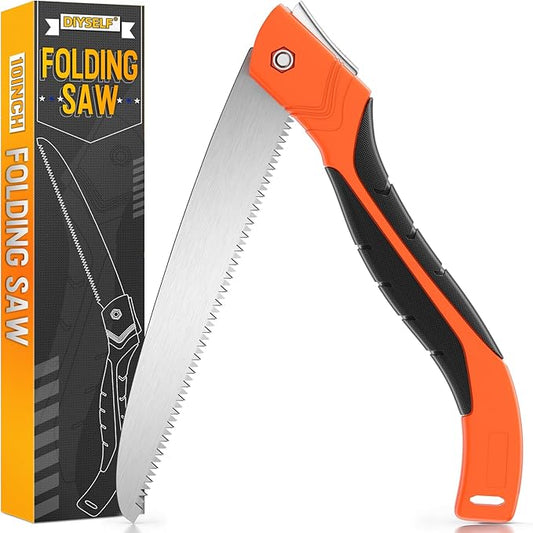 DIYSELF Folding Saw, 10-Inch Hand Saw for Tree Trimming, Pruning Saw with Sk-5 Steel Blade, Heavy Duty Camping Saw, Foldable Saw, Garden Bushcraft Saw