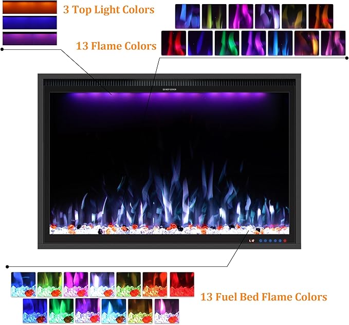 Benrocks 40'' WiFi- Enabled Electric Fireplace Inserts - Alexa & App Control, Slim Recessed & Wall Mounted, 13 * 13 * 3 Flame Color Combinations, 750W/1500W, Black