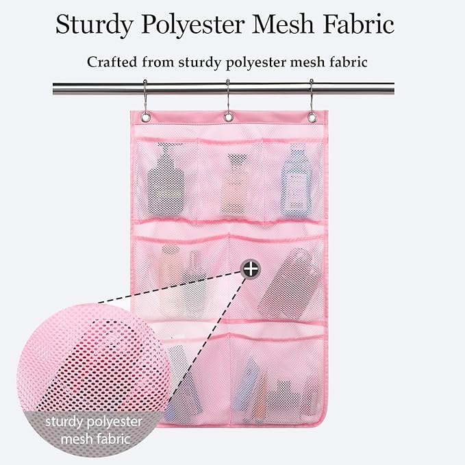 Hanging Mesh Shower Caddy for Bathroom - Quick Drying Portable Shower Organizer with Multiple Pockets for Soap,Shampoo and Cruise Ship Essentials Saving Bathroom Storage,Pink,1 Pack