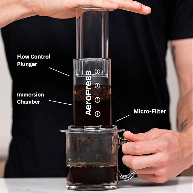 AeroPress Clear Coffee Press – 3 In 1 Brew Method Combines French Press, Pourover, Espresso, Full Bodied Coffee Without Grit or Bitterness, Small Portable Coffee Maker for Camping & Travel, Clear