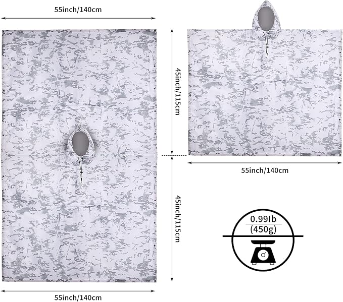 GRVCN Military Rain Poncho, Camouflage Raincoat Outdoor Waterproof Lightweight