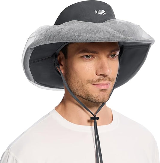 BASSDASH UPF 50+ Mosquito Net Hat with Stowable Neck Flap for Men Women Outdoor Fishing Hiking Camping Gardening FH17