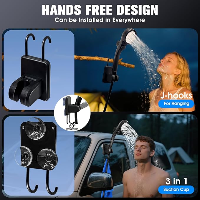 Portable Shower With Heater,6000Mah Rechargeable Portable Shower For Camping With 2000W Auto-Off Heater,4 Spray Modes,LED Display,Portable Shower Pump,Outdoor Shower For Camping,Hiking,Travel,Car,Pet