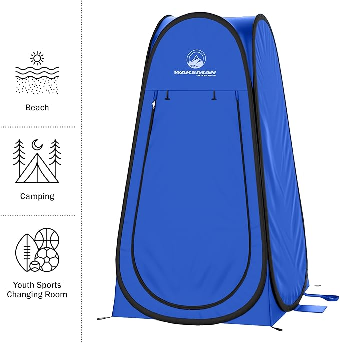 Pop Up Pod - Privacy Shower Tent, Dressing Room, or Portable Toilet Stall with Carry Bag for Camping, Beach, or Tailgate by Wakeman Outdoors (Blue)