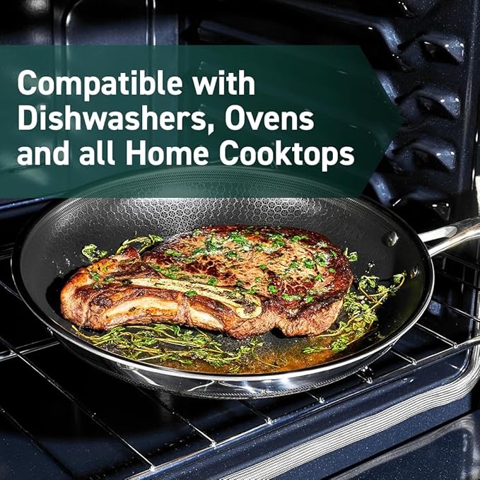 HexClad Hybrid Nonstick 12-Inch Frying Pan with Tempered Glass Lid, Stay-Cool Handle, Dishwasher-Friendly, Oven-Safe Up to 900°F, Induction Ready, Compatible with All Cooktops