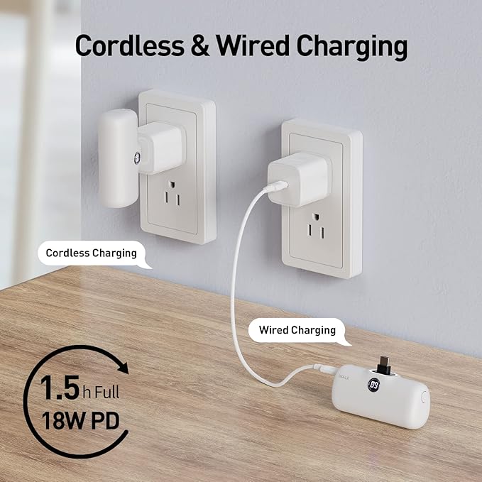 iWALK Small Portable Charger, 4,800mAh 18W PD Fast Charging Power Bank with Built-in USB-C Connector, External Mini Battery Pack for Samsung Galaxy S25/S24/S23, Android, iPhone 15/16/Pro/Max, White