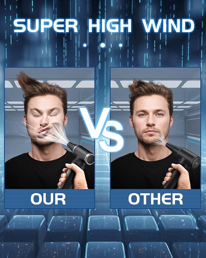 Electric Compressed Air Duster - 33,0000 RPM Rechargeable Cordless Turbo Blower, Portable Air Blower Gun for Cars, PC, Keyboard, Home & Outdoor Dust Cleaning (Replaces Compressed Air Cans)